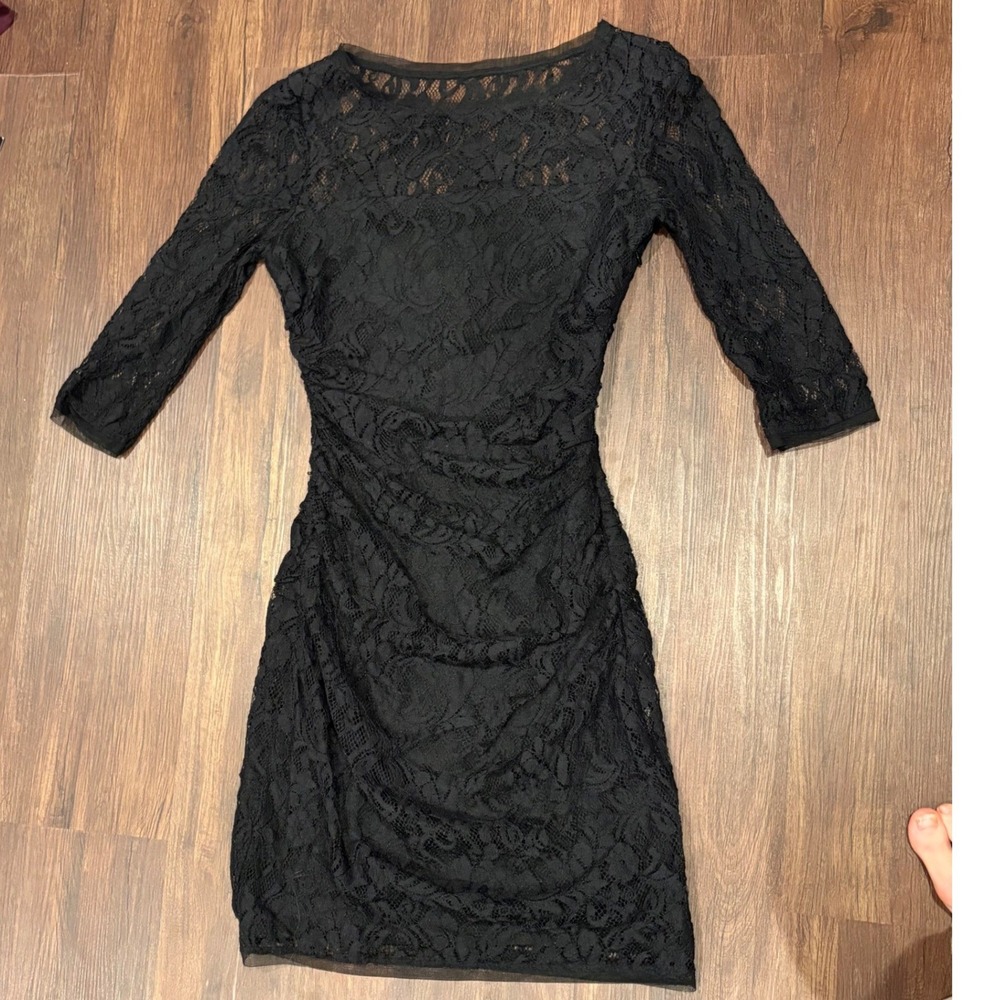 MaxandCleo Black Lace Bodycon Cocktail Dress Holiday Whimsigoth Glam Boat Neck S
